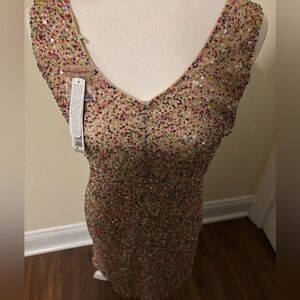 Sequined Pink Evening Sheath Dress